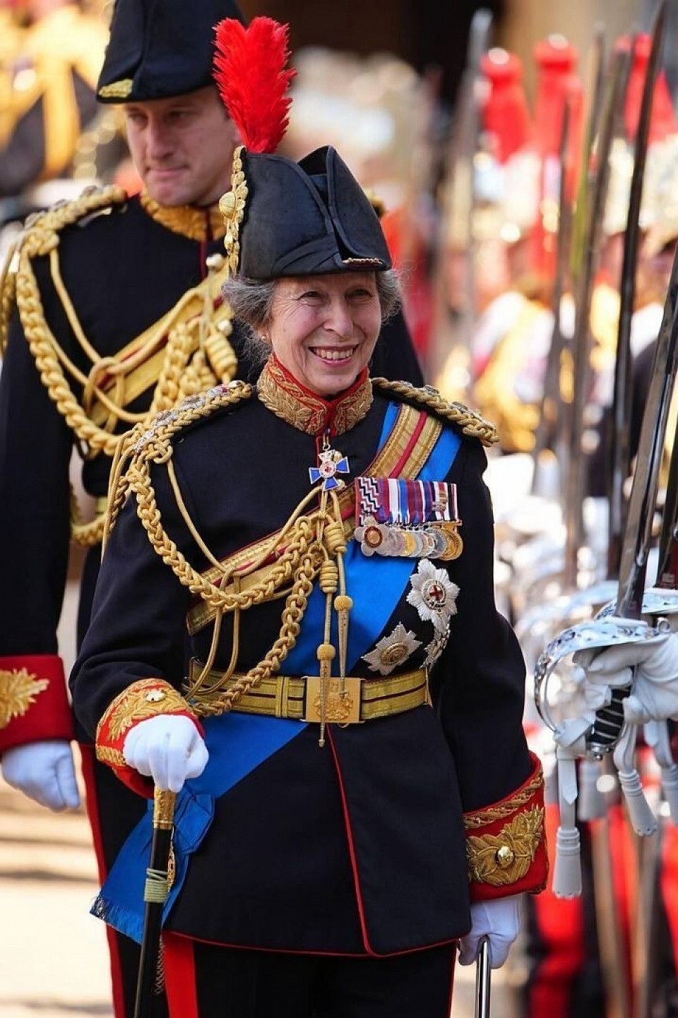 The Princess Royal, as Colonel The Blues and Royals, attending the presentation of new standards to The Life Guards and the Blues and Royals at Windsor Castle, today!   📸 Aaron Chown