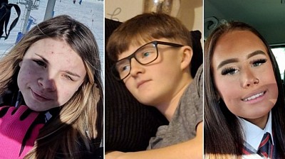 Cali, 13, Thomas, 14, and Ruby, 14, were last seen in Rhondda Cynon Taf, south Wales, yesterday (Picture: South Wales Police)