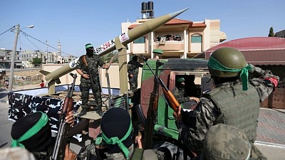Pictures of the Qassam Brigades, affiliated with Hamas