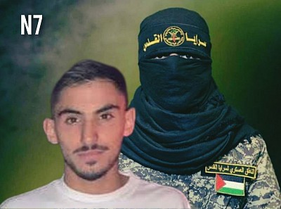 A photo of Abu Hamza, the military spokesman for the Al-Quds Brigades. A photo of captured soldier Rom Breslavsky, with whom the Al-Quds Brigades announced it had lost contact.