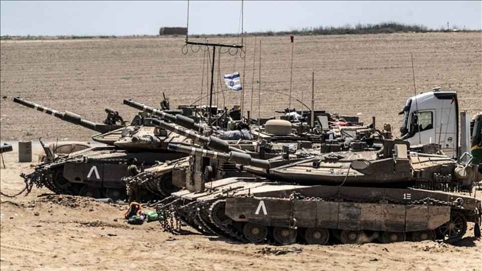 Two Israeli tanks were targeted by high-explosive landmines south of the Zeitoun neighborhood in southern Gaza City. August 23, 2025