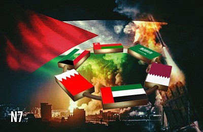 Pictures of the Palestinian flag are on fire...and the flags of the Gulf states.