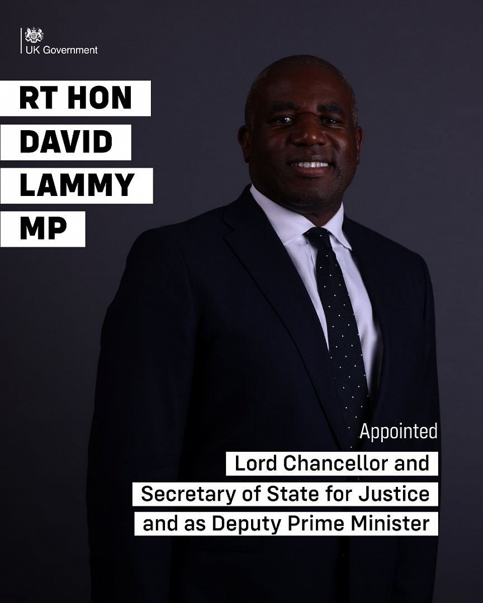 David Lammy appointed Minister for Justice, new post.