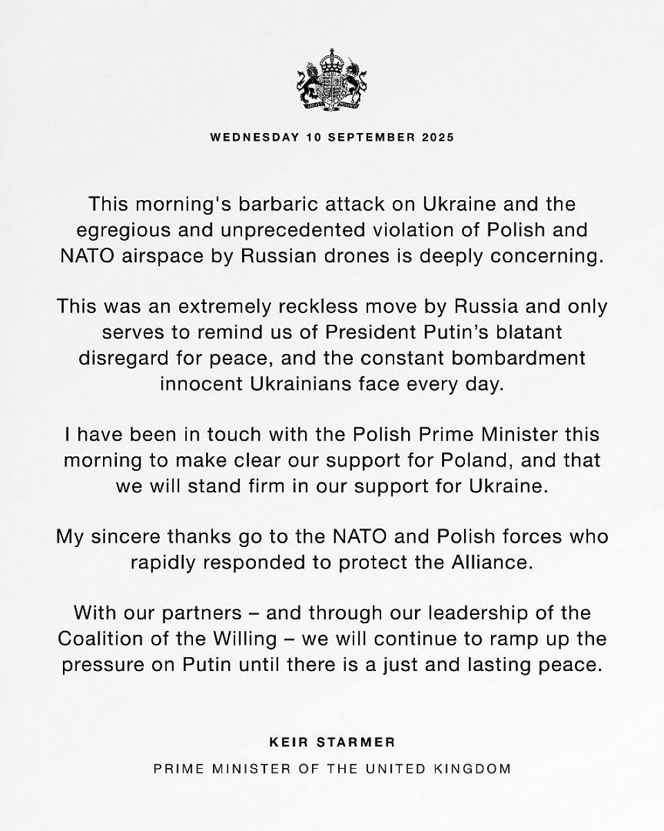 This morning's barbaric attack on Ukraine and the egregious and unprecedented violation of Polish and NATO airspace by Russian drones is deeply concerning.