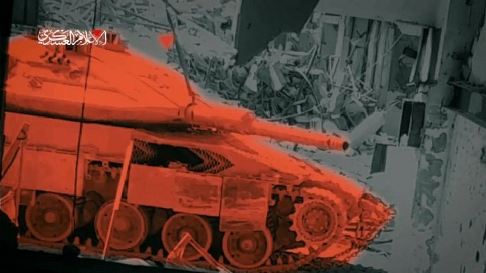 Breaking News: Urgent | Al-Qassam Brigades:  After returning from the front lines, Al-Qassam fighters confirmed the detonation of two highly explosive landmines targeting two Israeli Merkava tanks at the Saftawi Junction, west of Jabalia Camp, on September 5, 2025.