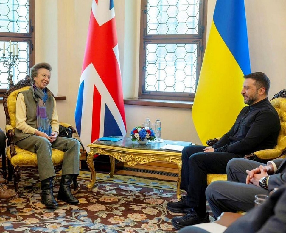 The Princess Royal, yesterday, during a meeting with President Volodymyr Zelensky in Kyiv, to discuss the UK's support for Ukraine and the country's ongoing resistance.