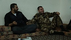 A picture showing the commander and spokesman of the Al-Qassam Brigades, Abu Ubaida, the martyr Hudhaifa Al-Kahlout “Abu Ibrahim”, with the field commander Ayesh Al-Najjar, who was assassinated by the occupation in 2025.