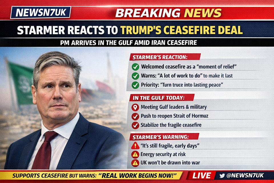 The Prime Minister arrives in the Gulf amid a ceasefire in Iran.