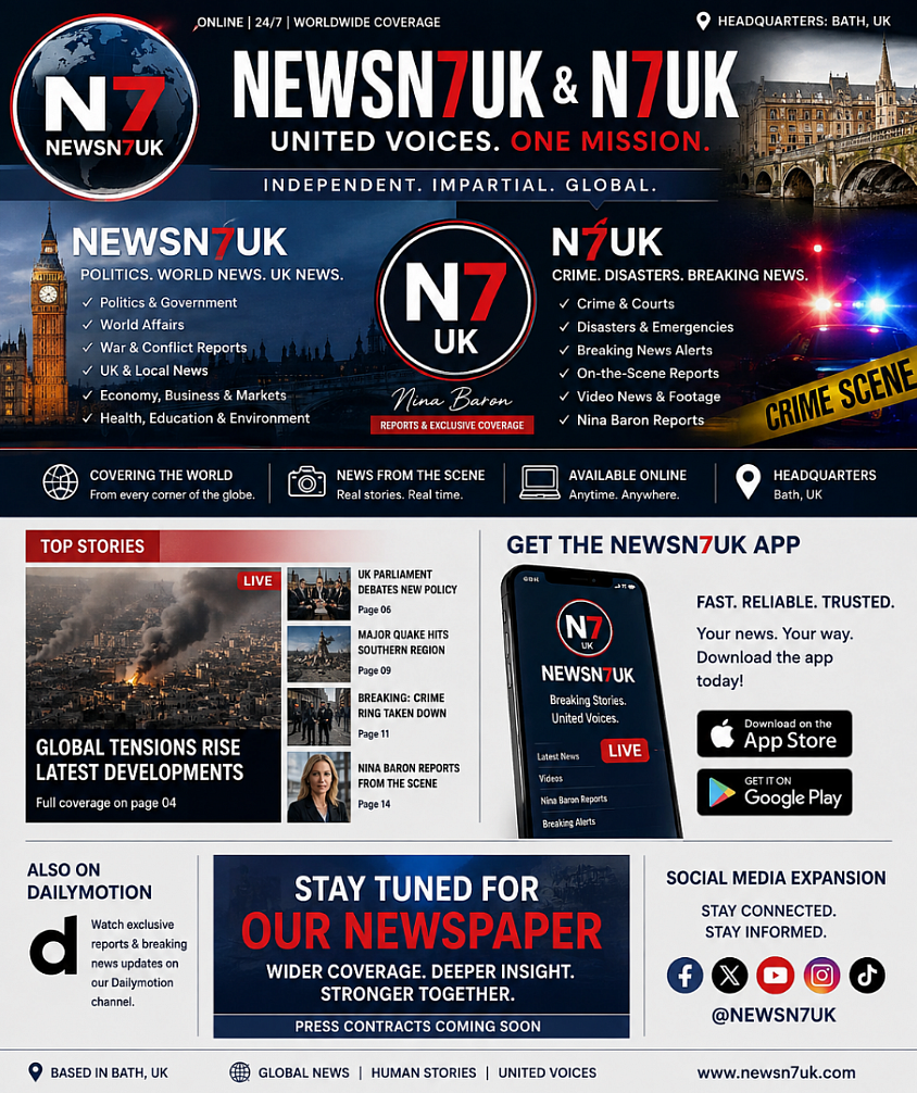 📰 NEWSN7UK & N7UK  Your News. Your Voice. Our Story.  Follow us for breaking news, world affairs, UK news, crime, disasters, on-the-scene reports and exclusive Nina Baron Reports.  🌍 Stay informed. Stay connected. 🇬🇧 From Bath to the world.  Share the story. Be part of the voice.  Stay tuned for our newspaper.